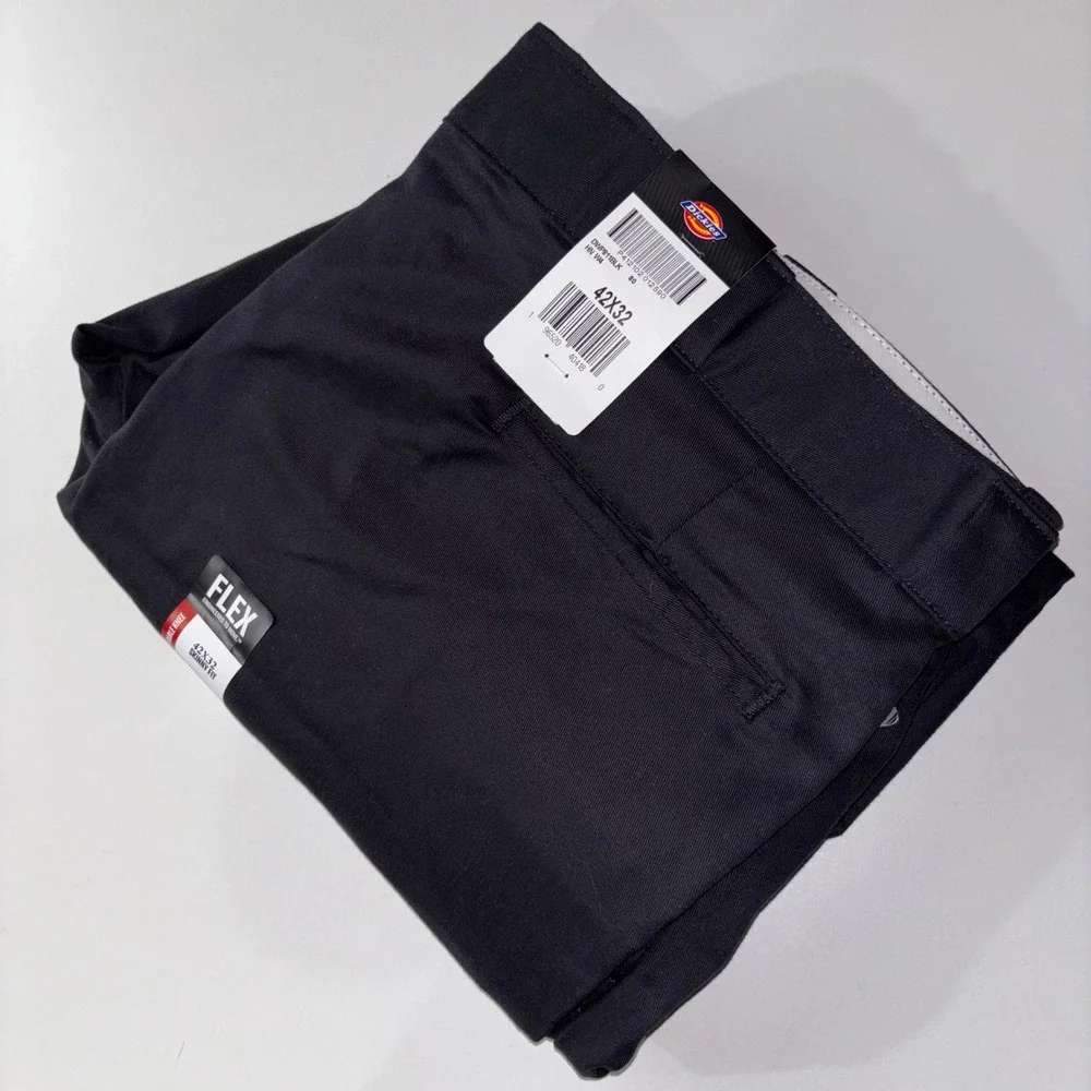 Dickies FLEX Twill Work Pants 42x32 Skinny Straight Double Knee Black NWT